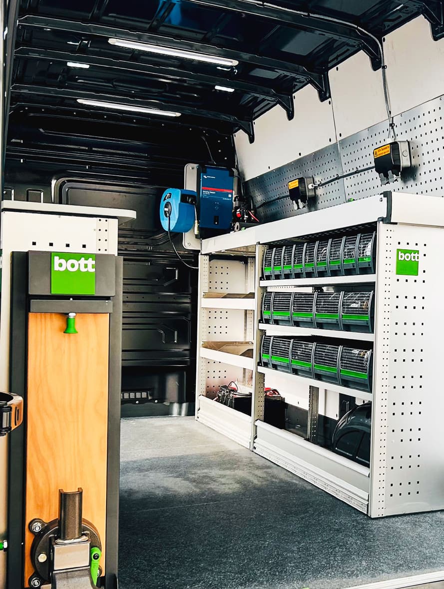 Bott racking installed in a van by Dack Conversions